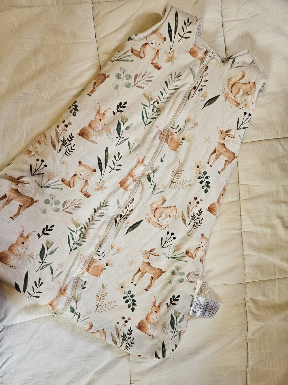 Amazon Neutral Woodland Animal Sleep Sack in White, Green, Brown